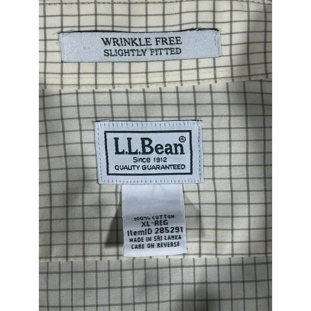 LL Bean Men's Long Sleeve Tan Check Oxford Button Down XL-Reg Wrinkle Resistant - Picture 3 of 7